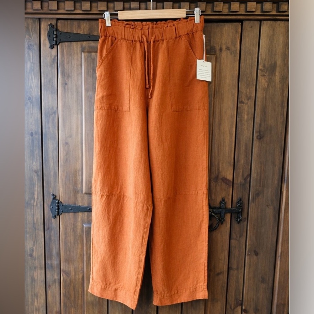 Joie Linen Blend Cropped Wide Leg Pants Drawstring Rust Orange NWOT S